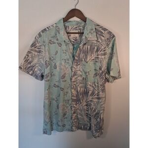 Tropical American Eagle Button Down Shirt Mens XXL Blue Floral Flex Short Sleeve